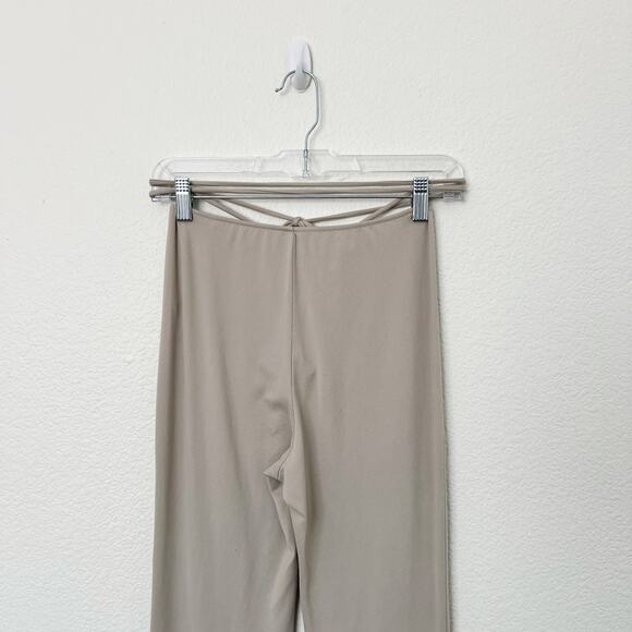 [TRESSER] Tan Criss Cross Tie Waist Ruched Low Rise Flare Leg Pants Size Small S - Picture 6 of 12